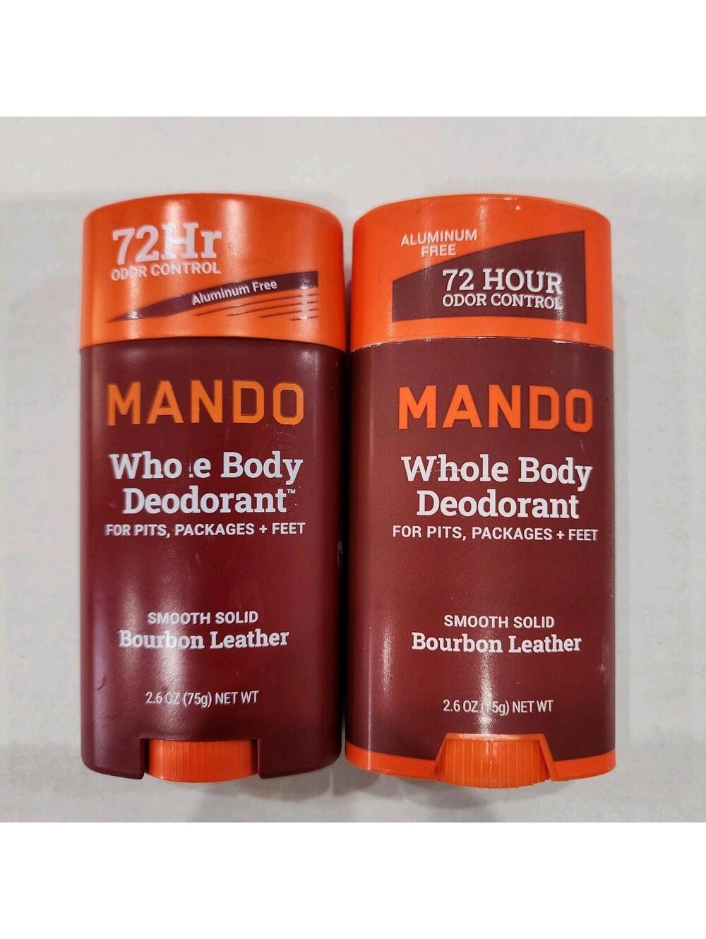 2 PACK - Mando Whole Body Deodorant Smooth Solid BOURBON LEATHER-2.6oz